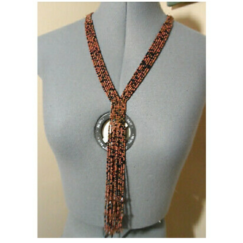 Native style WESTERN Seed Bead Necklace Brown Black Southwestern Cowgirl style
